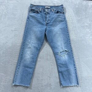 Levi's Wedgie Straight Jeans Womens 32x26 Blue Stretch Denim Button Fly High Y2K